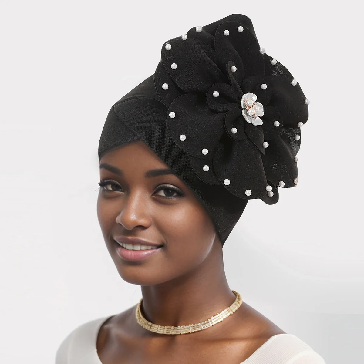 Nigeria Party Headwear Wedding Headtie Big Flower Turban Cap for Women Elegant African Lady Head Wraps