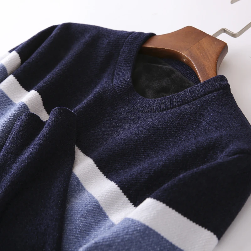 

Мужской вязаный свитер премиум-класса с начесом, круглый вырез, базовый слой, модный теплый топ для осенне-зимней повседневной носки