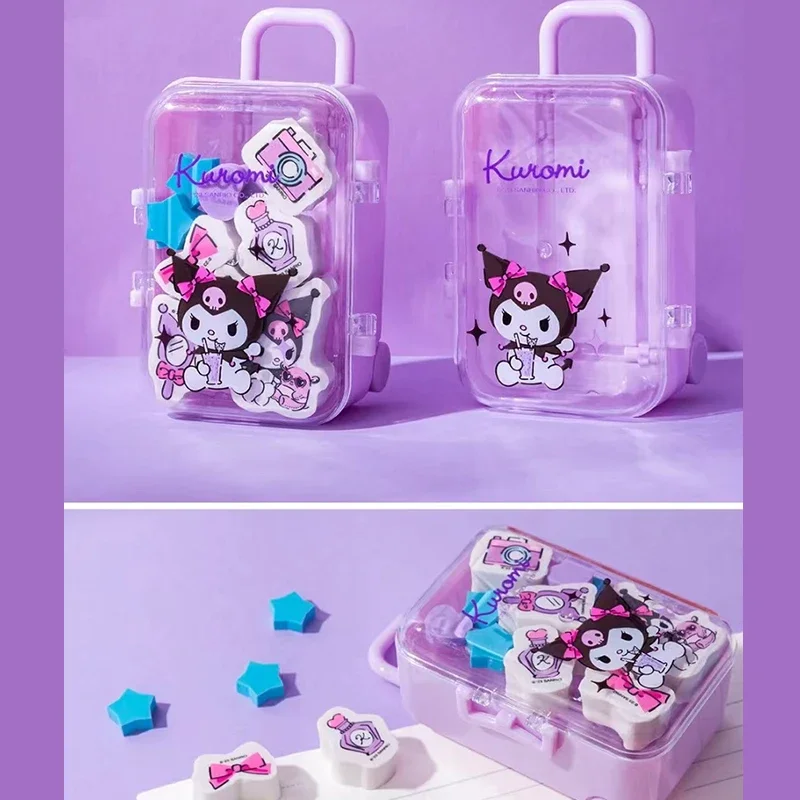 Sanrio kuromi cinnamoroll melodia pochacco bonito mala forma caixa de armazenamento borrachas lápis borracha escrita desenho ferramenta crianças presente