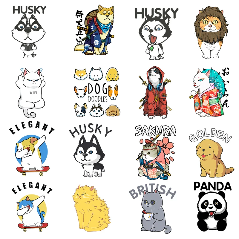 24 models Cartoon Cute Cat Animal Iron On Transfers For Clothing Heat Transfers DIY Children's T-shirt Decoration Stripe Washing