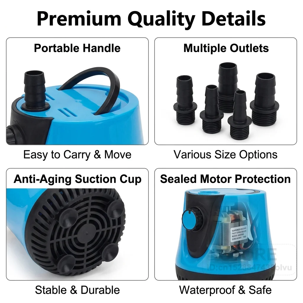 Ultra Silent Aquarium Bottom Suction Pump Anti-Dry Burn Submersible Pump Ceramic Shaft for Fish Tank Fountain view 5
