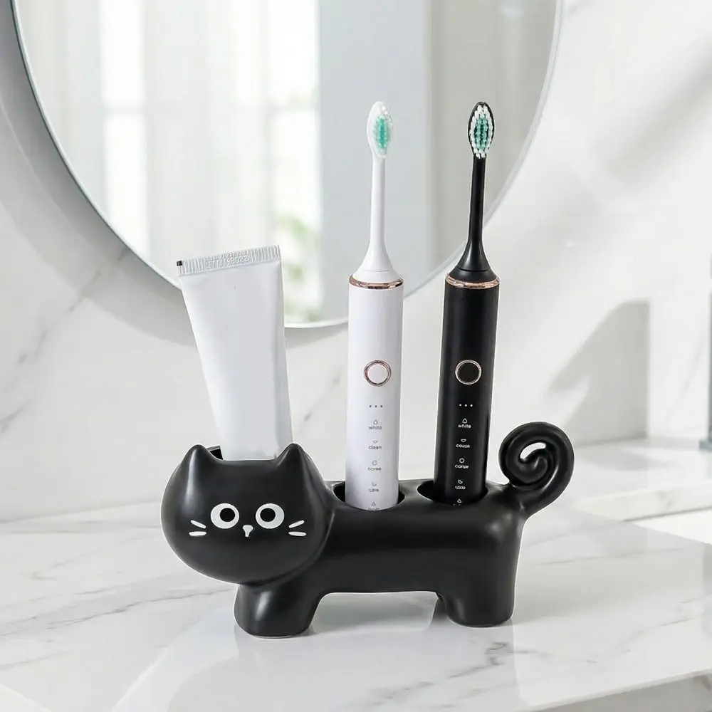 Ceramic Cartoon Cat Toothbrush Base Cute Waterproof 3 Holes Electric Toothbrush Stand Decorative Electric Toothbrush Holder