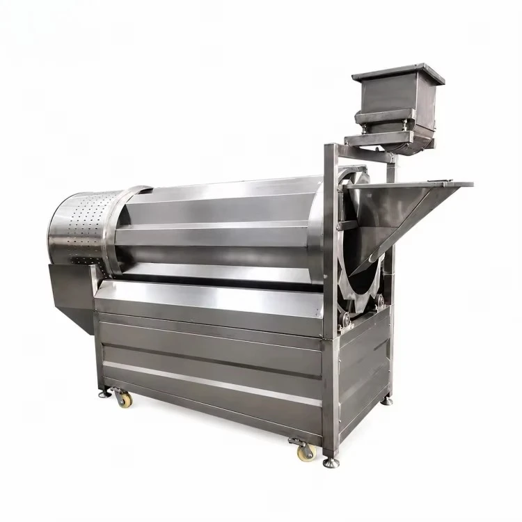 Continuous Crispy Snacks Food Roller Drum Seasoning Flavoring Machine Fried Nuts Puffed Chips Spices Mixing Coating Machine