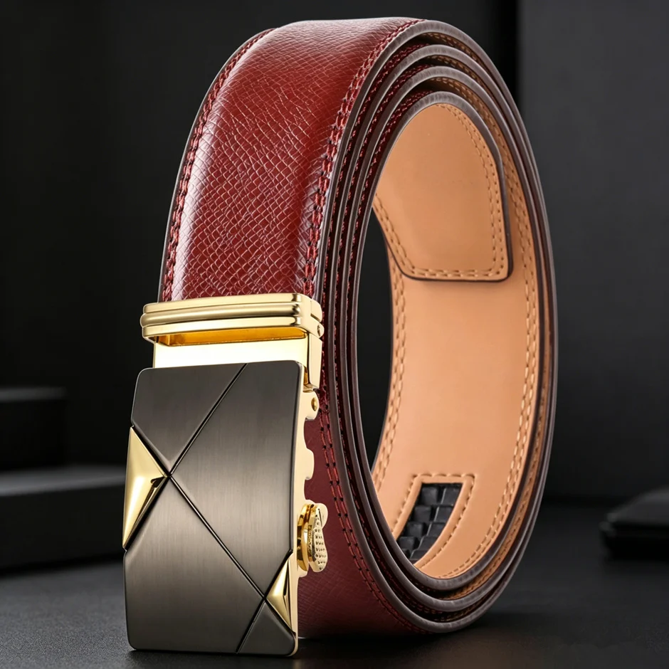 Fashion Crocodile Pattern Red Brown Leather Belts For Men Luxury Designer Brand Cowskin Mens Belt Casual Cinture Homme B633