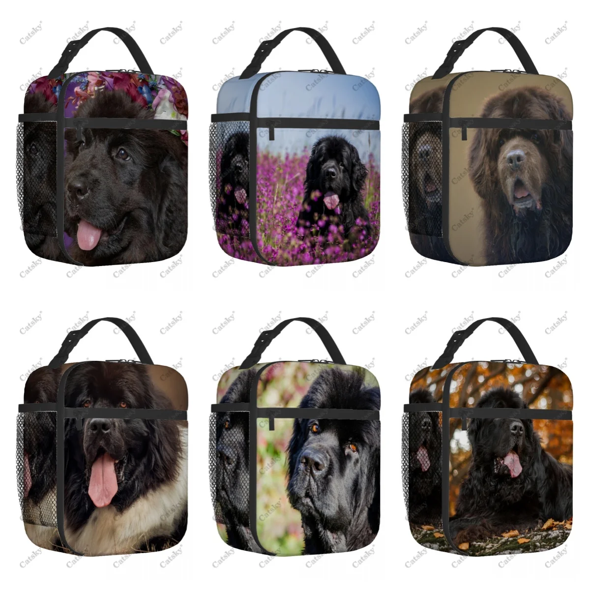 Newfoundland dog Portable aluminum foil thickened insulated lunch bag meal bag printed waterproof insulated lunch tote bags