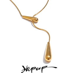 Yhpup 55+5cm Stainless Steel Water Drop Long Adjustable Necklace Pendant Gold & Platinum PVD Plated Charm Versatile Jewelry Gift