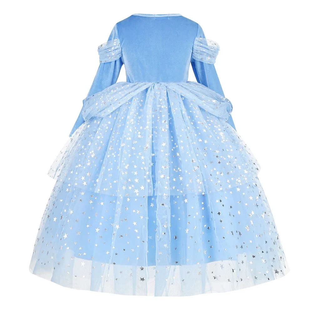 Cinderella Costume Girls Long Sleeve Inpired Princess Ball Gown Cosplay Dress Fairy Tale Role Play Apparel