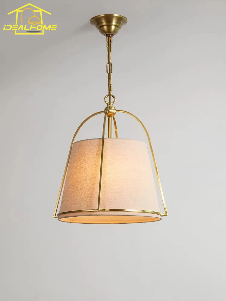 

American Luxury Gold Lustre Copper Pendant Lights LED E14 Minimalist Post-modern Hanging Lamp Bedroom Restaurant Study Entrance