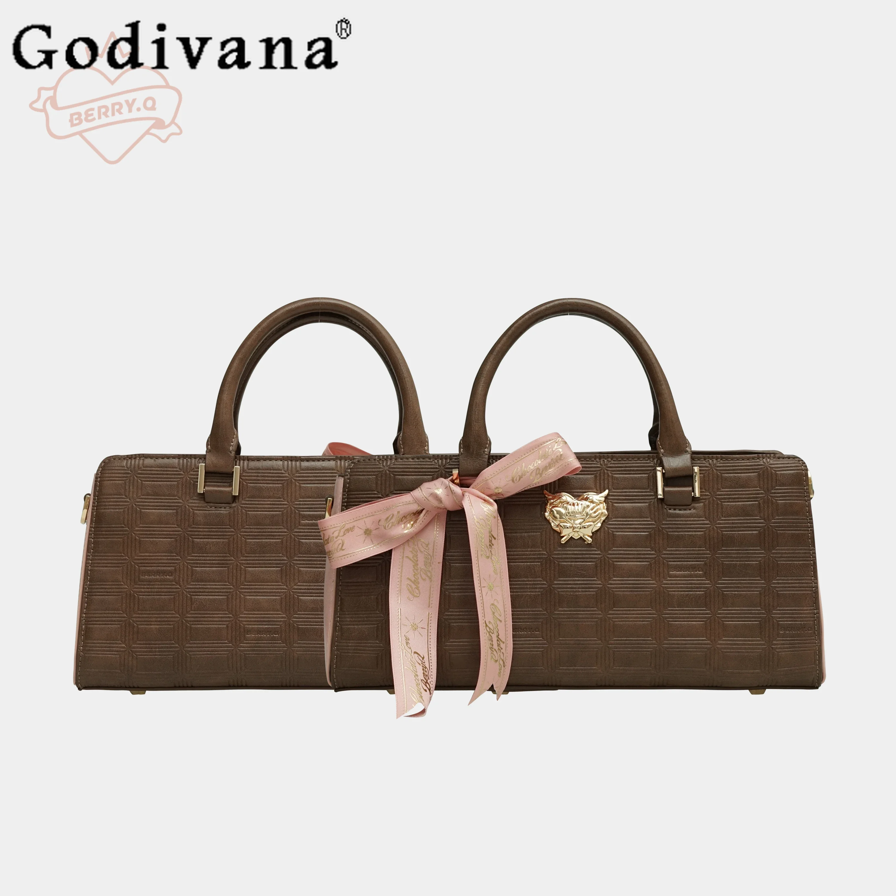 New Autumn Winter Sweet Chocolate Tote Bags Pink Mint Bow Portable Messenger Travel Bag Large-capacity Female Fitness Handbags