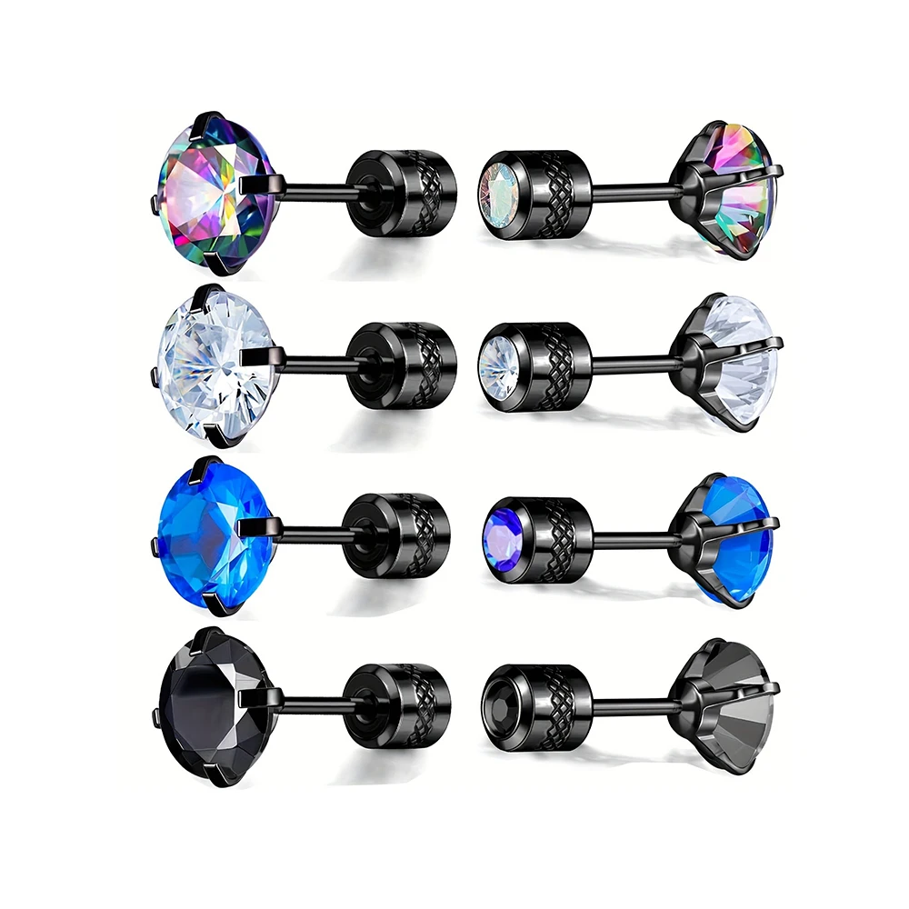 1Pairs Colorful Sparkling Zircon Decor Stud Earrings Elegant Simple Style Stainless Steel 18K Plated Jewelry Versatile