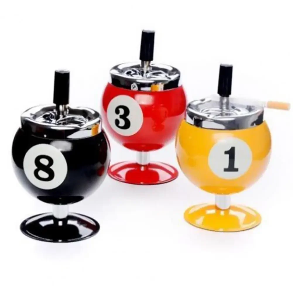 Ash Case Large Windproof Heat Resistant Three Bayonets with Lid Fashion Pool Billiard Ball Design Ashtray Ornament for Bar