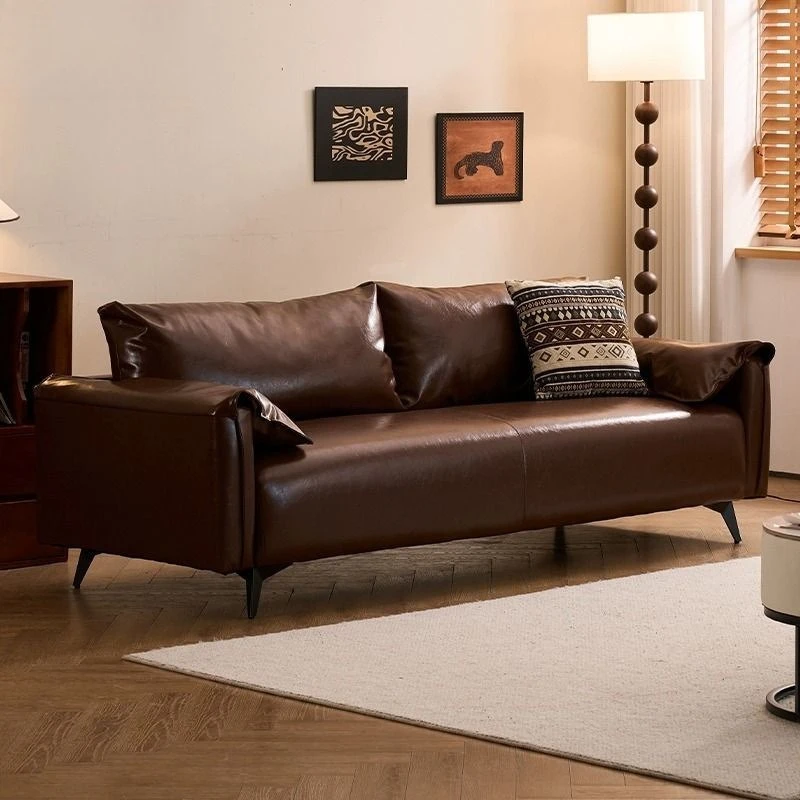 Oil wax leather sofa living room small apartment clothing store reception double sofa