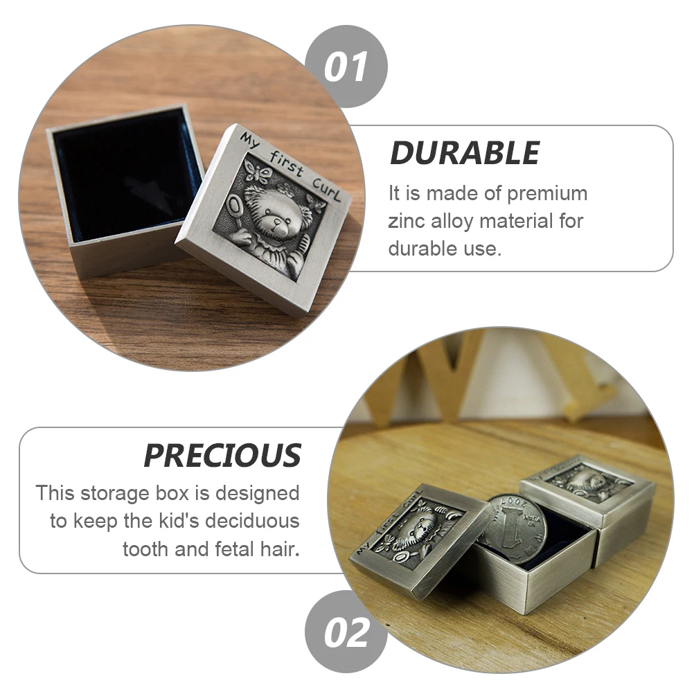 

Baby Tooth Box Metal Hair Keepsake Zinc Alloy ganizer Memorial Case Baby Growth Record Souvenir Tooth Holder Commemorative