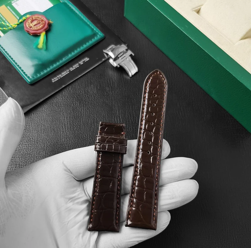 FUYIJIA Cinturini personalizzati in pelle di coccodrillo a doppia faccia 19MM × 18MM 20MM × 18MM 21MM × 18MM 22MM × 18MM Cinturino in alligatore con fibbia a farfalla