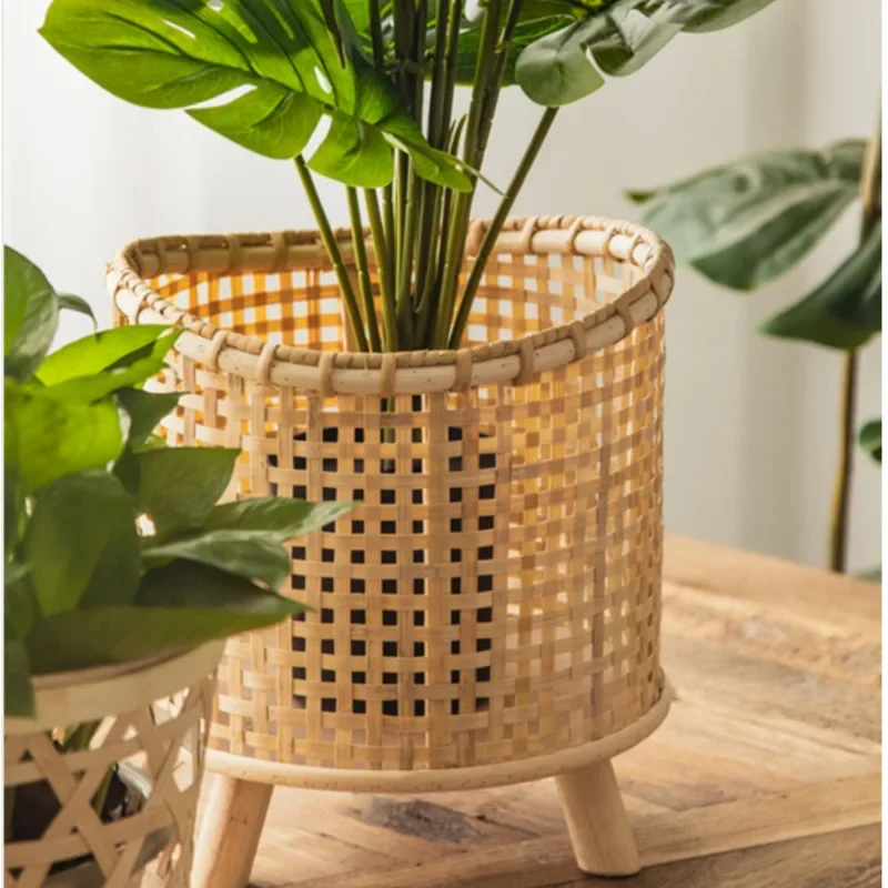 Japanese Stand For Flowers Handmade Rattan Storage Shelf Multifunctional Decoration Asian Style Plant Stand Oriental Decor Rack