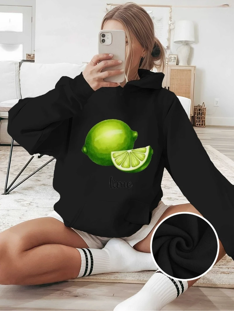 

Women's Oversized Hoodie with Lime Watercolor Graphic & Pocket Long Sleeve Casual Sweatshirt for Fall_winter Attire Lounge Wear