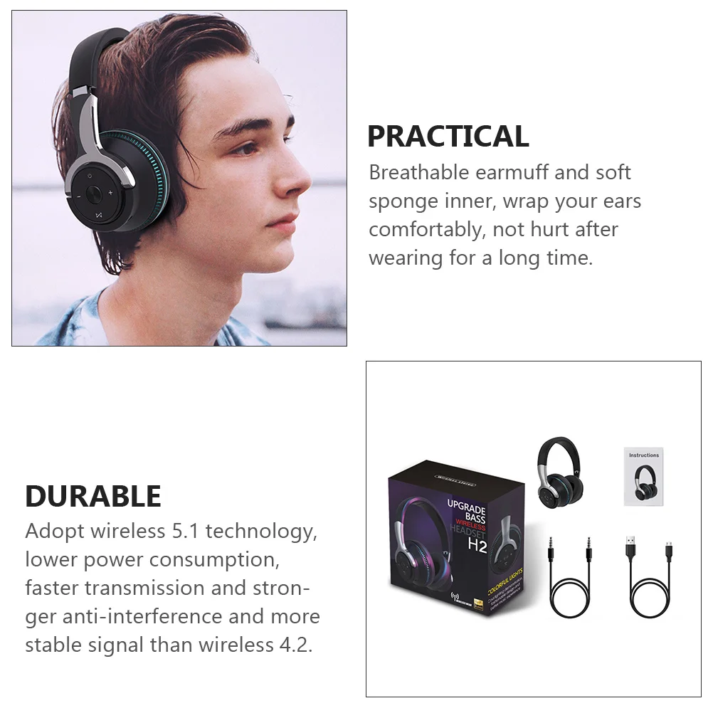 

Wireless Headphones 40Mm Driver 5.1 Over Ear Foldable Stereo Headset For Laptop Phone Tablet Pc Gaming Office