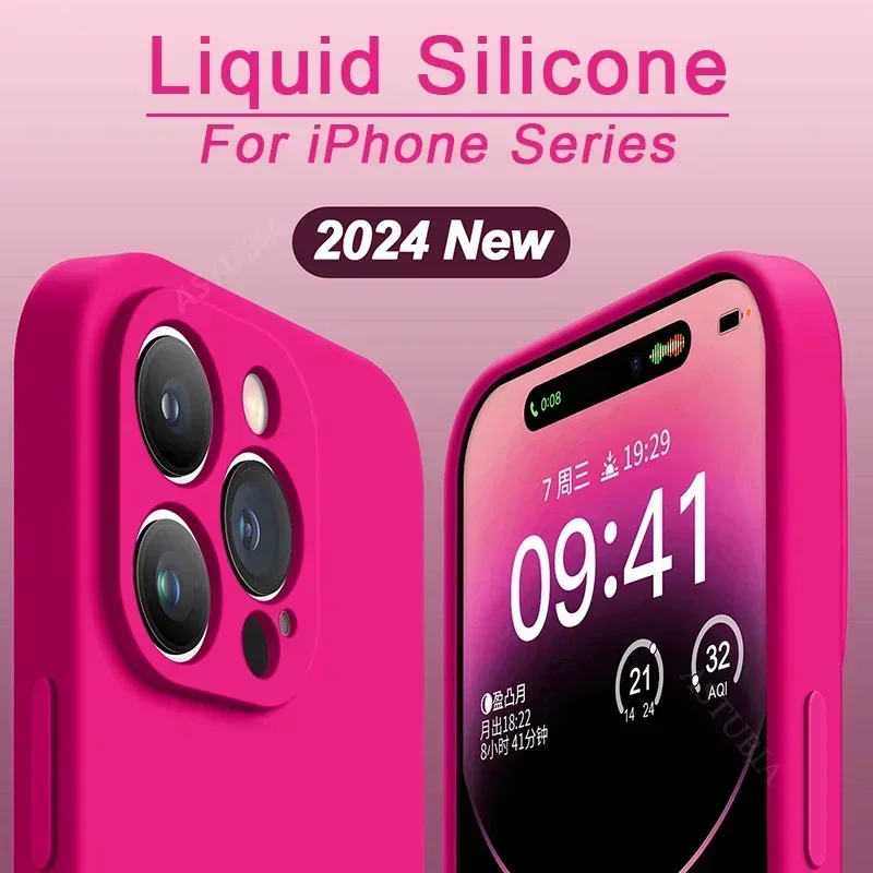 Original Liquid Soft Silicone Phone Case For iPhone 16 15 14 11 12 13 Pro Max Plus Protection Shockproof Bumper Back Cover funda