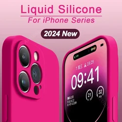 Original Liquid Soft Silicone Phone Case, Choque Bumper Back Cover, Proteção para iPhone 16, 15, 14, 11, 12, 13 Pro Max, Plus