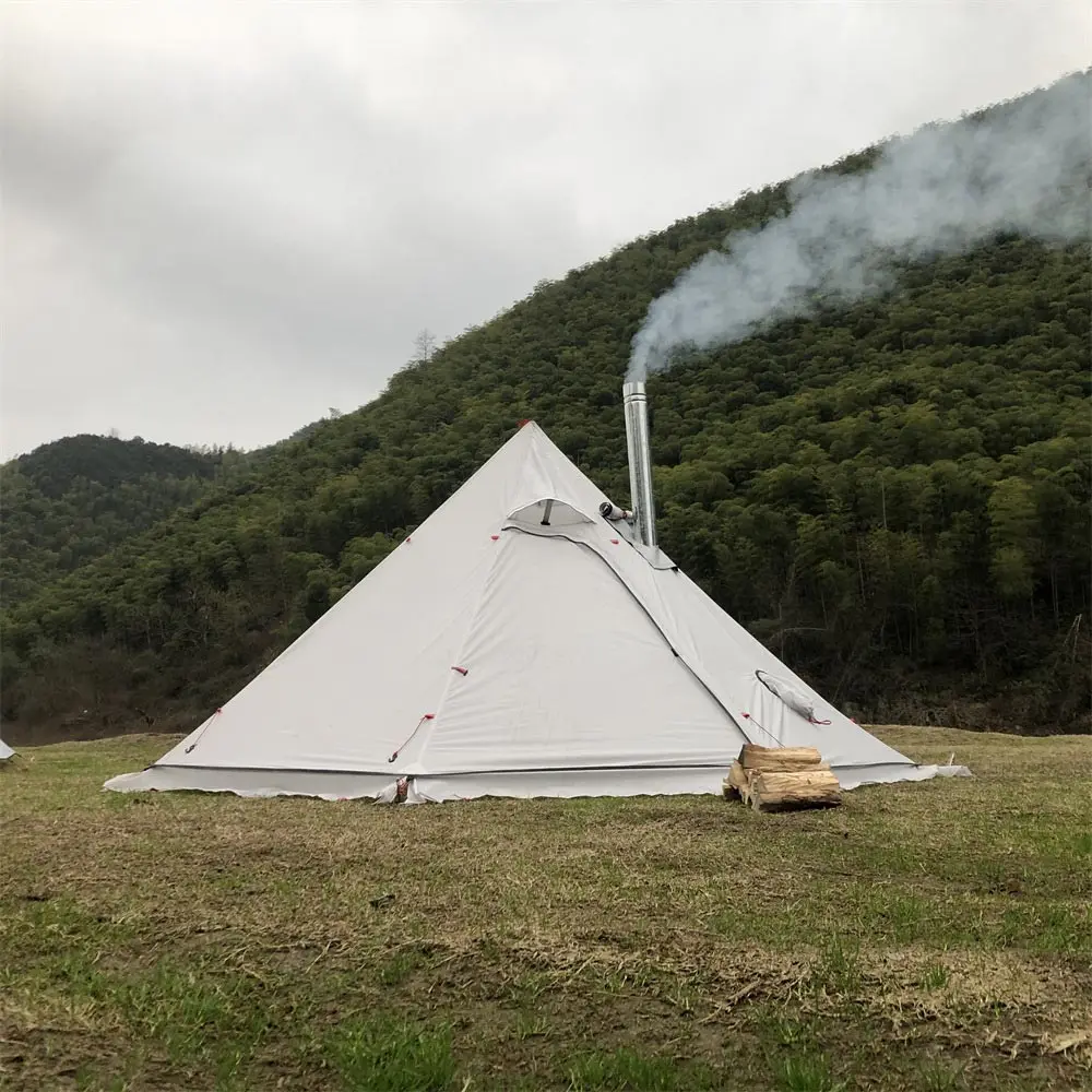 

Top Chimney 3-4 People Men Camping Tent 2 Persons Green Pyramid Shape Outdoor Family Friends Camp Picnic Aluminum Pole