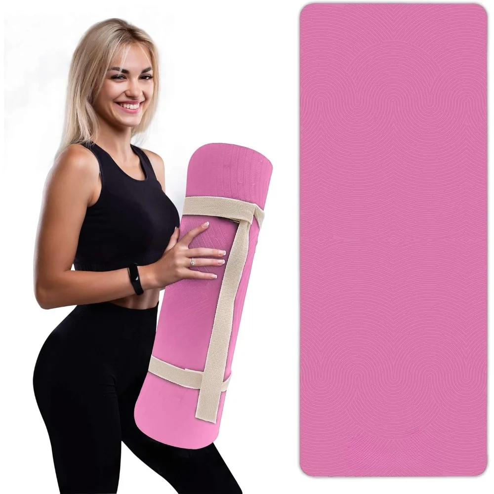 

Yoga Mat with Strap Thick Yoga Mat, Non-Skid Dual Surface Workout Mat, Eco-Friendly POE Yoga, Mats for Women Men Kids Yoga