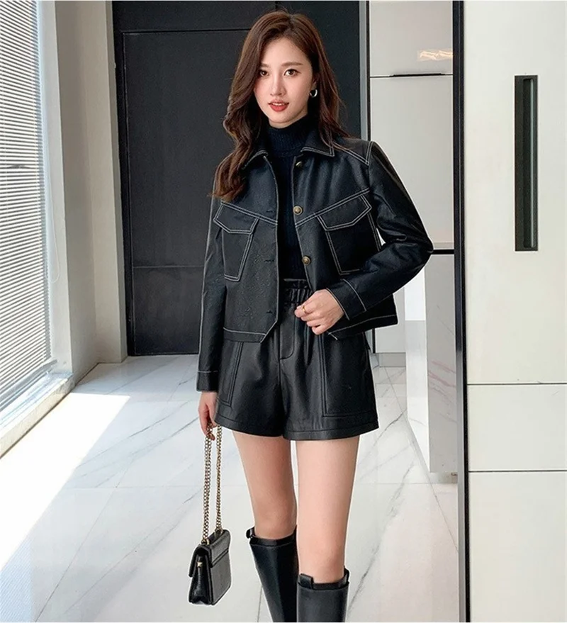 캐주얼 봄 가을 가죽 자켓 싱글 브레스트 PU 짧은 오토바이 자켓 여성 레트로 패션 다목적 코트 겉옷