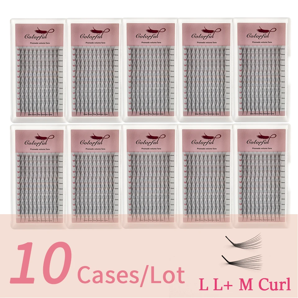 10 Trays 3D 5D 6D 8D 10D 12D M L Curl Promade Fans Eyelash Extensions Thin Pointy Base Russian Volume Silk Lashes L+ L Curl Lash