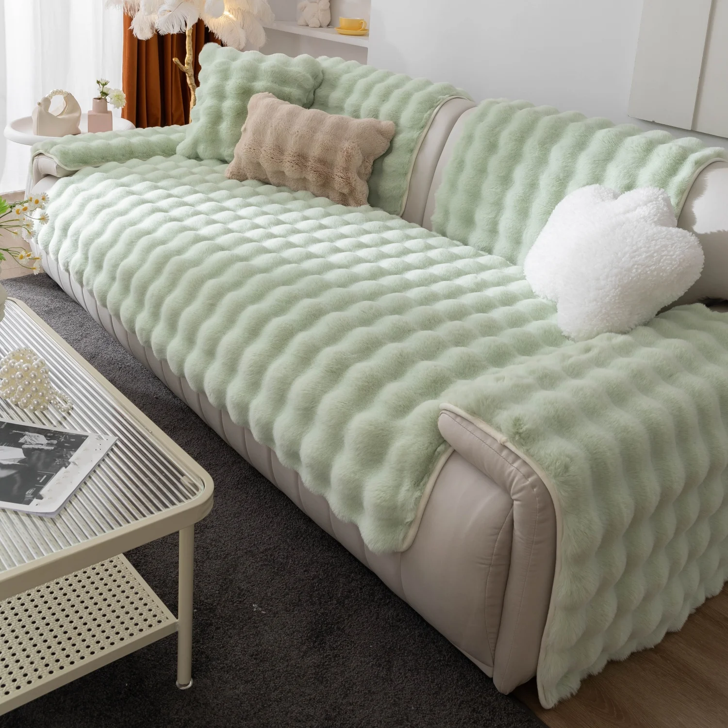 Verdicken Nachahmung Kaninchen Fell Plüsch Sofa Schonbezug Nicht-slip Weiche Sofa Handtuch Couch Kissen Für Wohnzimmer Moderne Wohnkultur – Detail 12