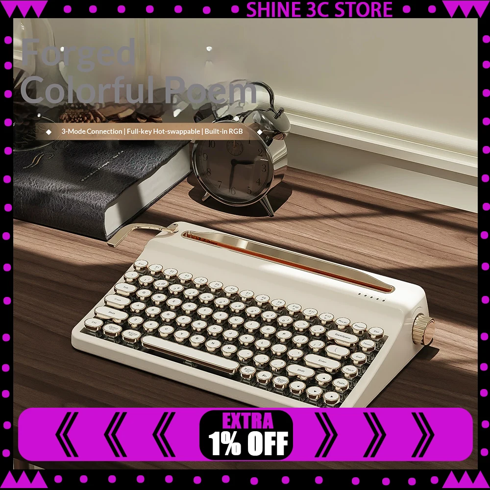 YUNZII QL75 Mechanical Keyboard Tri Mode Hot Swap Gasket Wireless Keyboard ABS typewriter style keycap Retro creativity