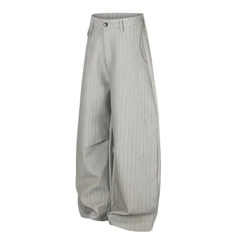 Vertical Old Money Striped Curved Banana Trousers For Men High Waist Loose Draped Wide Leg Formal Casual Suit Pants XYY1 - view 4