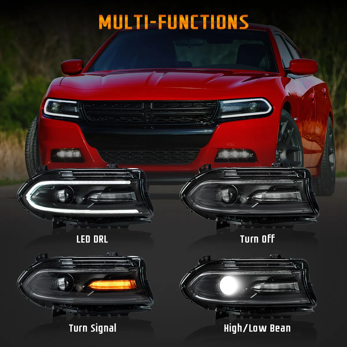 Suitable For 7Th Gen Facelift Dodge Charger LD 2015-2021 LED Dual Beam Projector Headlights, Precise Beam Control Avoids Glare