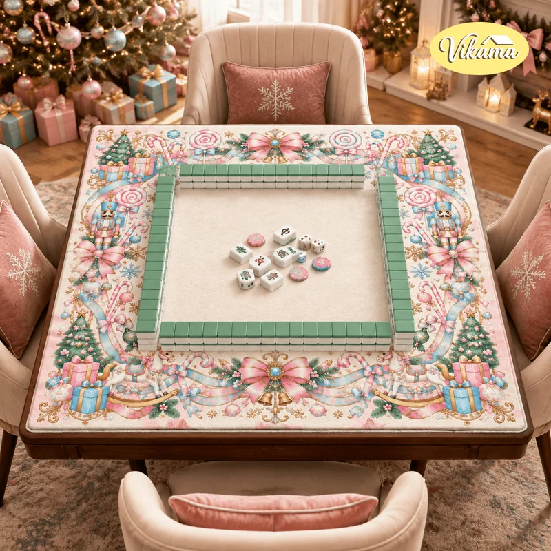 ChristmasCandy Bow Mahjong Table MatNon Slip WashableLiving RoomFamily Game NightHoliday Gift