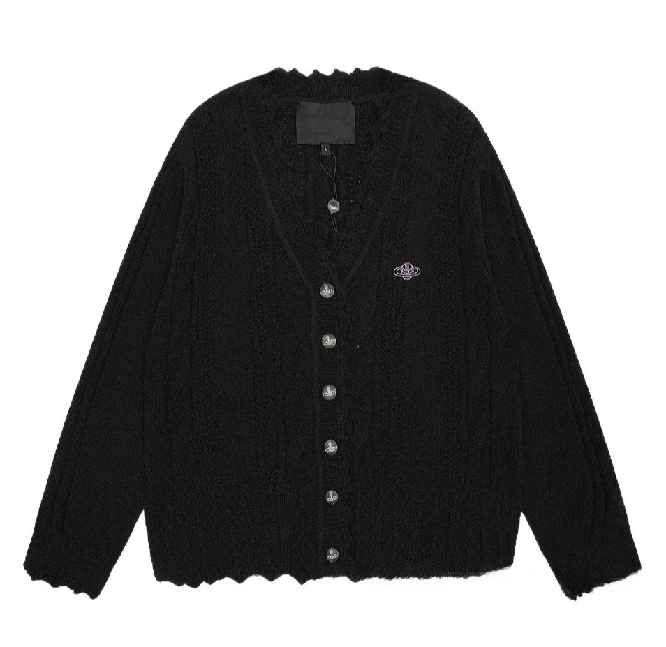 เสื้อคาร์ดิแกนถักคอวีปักลายดาวเสาร์สไตล์วินเทจคุณภาพสูง เสื้อคลุมอเนกประสงค์ทันสมัยผสมผสานขนสัตว์