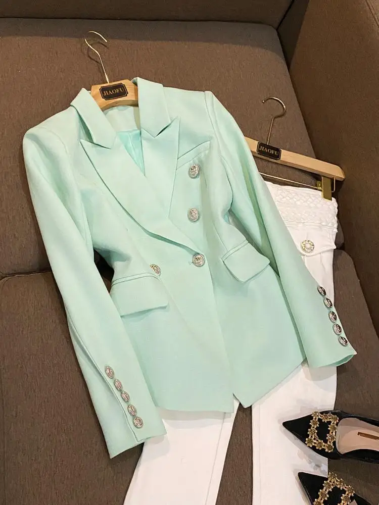 

Spring 2026 Women's Slim Fit Suit Jaet Double Button Lion Head Mint een Small Outerwear Commute Sle A679