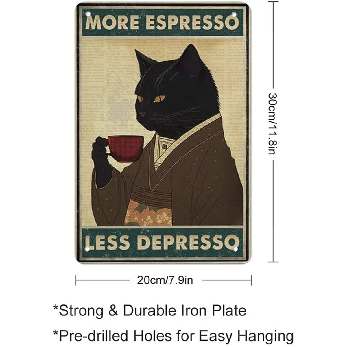 Vintage Black Cat Coffee Poster More Espresso Less Depresso Wall Sign Novelty Metal Tin Sign Home Vintage Art Decor Painting