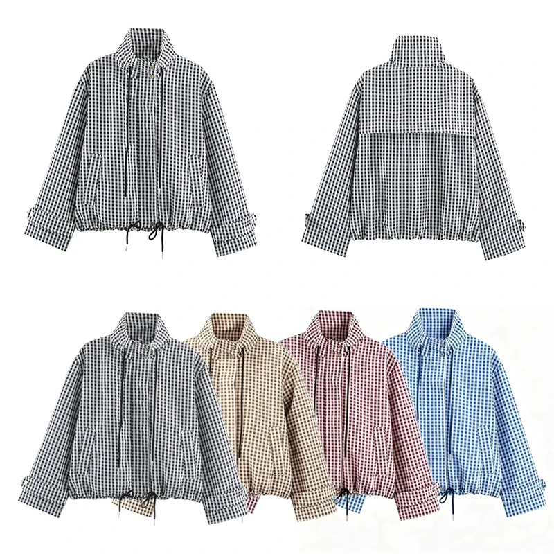 Guobioziy Women's Slim Fit Plaid Jacket 2026 Spring-Autumn New European Casual Fashion Trend Classic Street Punk Old Money Style