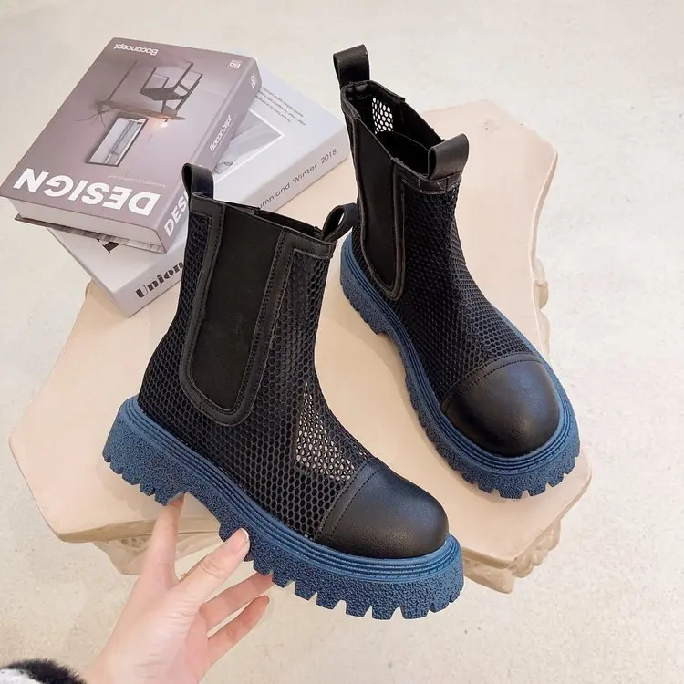 

Ботинки на высоком каблуке, ботинки martin с синей подошвой, женские летние тонкие ботинки с дышащей сеткой, модные сандалии «Челси», новые короткие сапоги