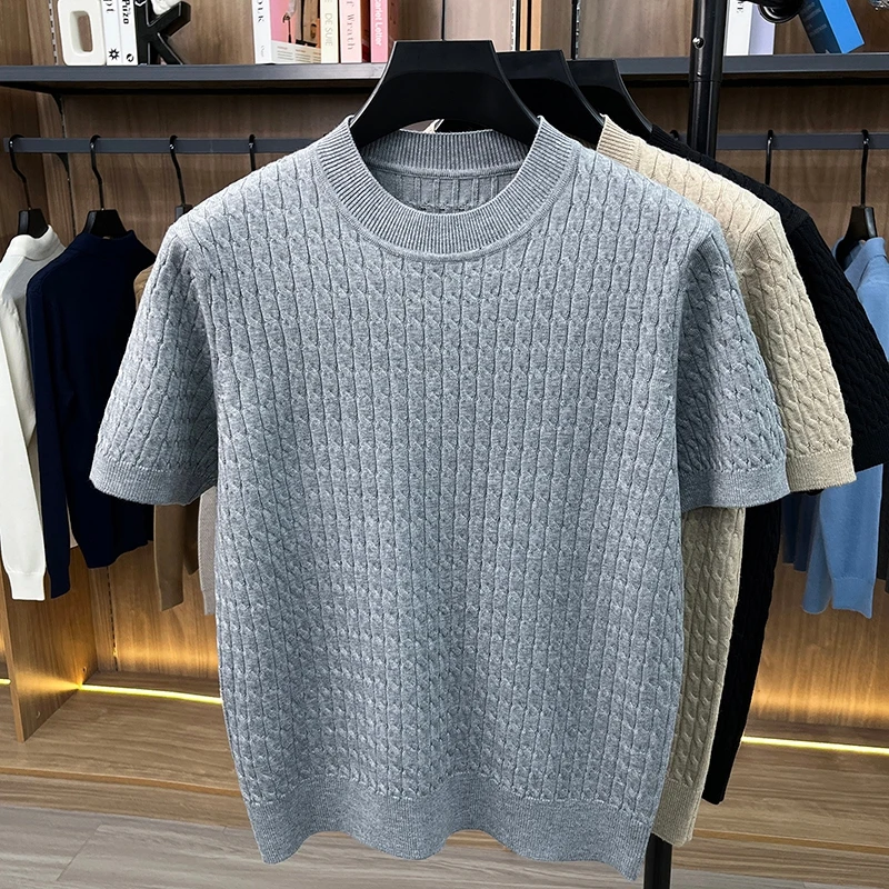 Thick Retro Twsited Knitting Clothes for Men 2026 New Autumn Winter Warm Sweater Short Sleeve Tops Pullover Knitting T-shirts