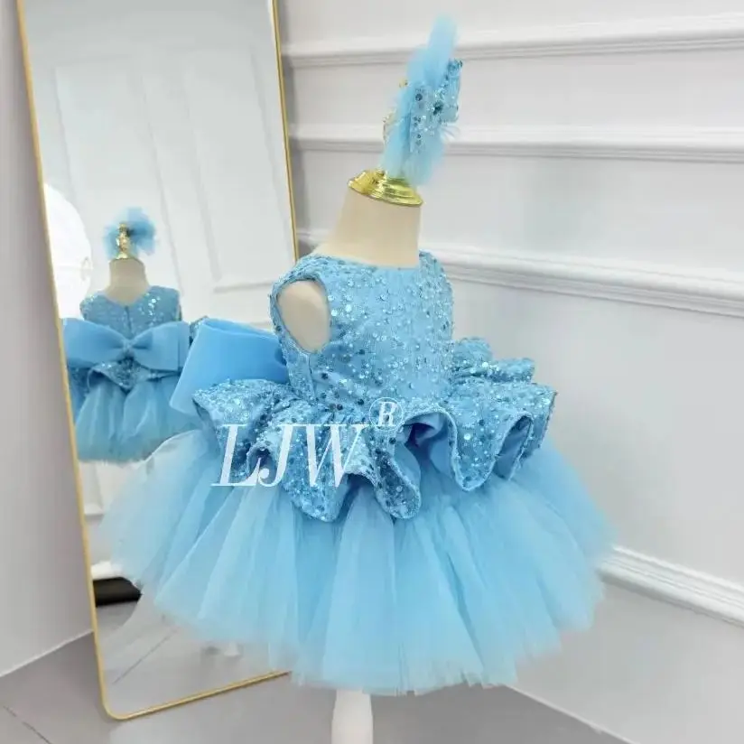 

Shiny Dusty blue Flower Girl Dresse Sleeveless Toddler Birthday Party Pageant Dress Girl Baby's First Christmas Princess Dress