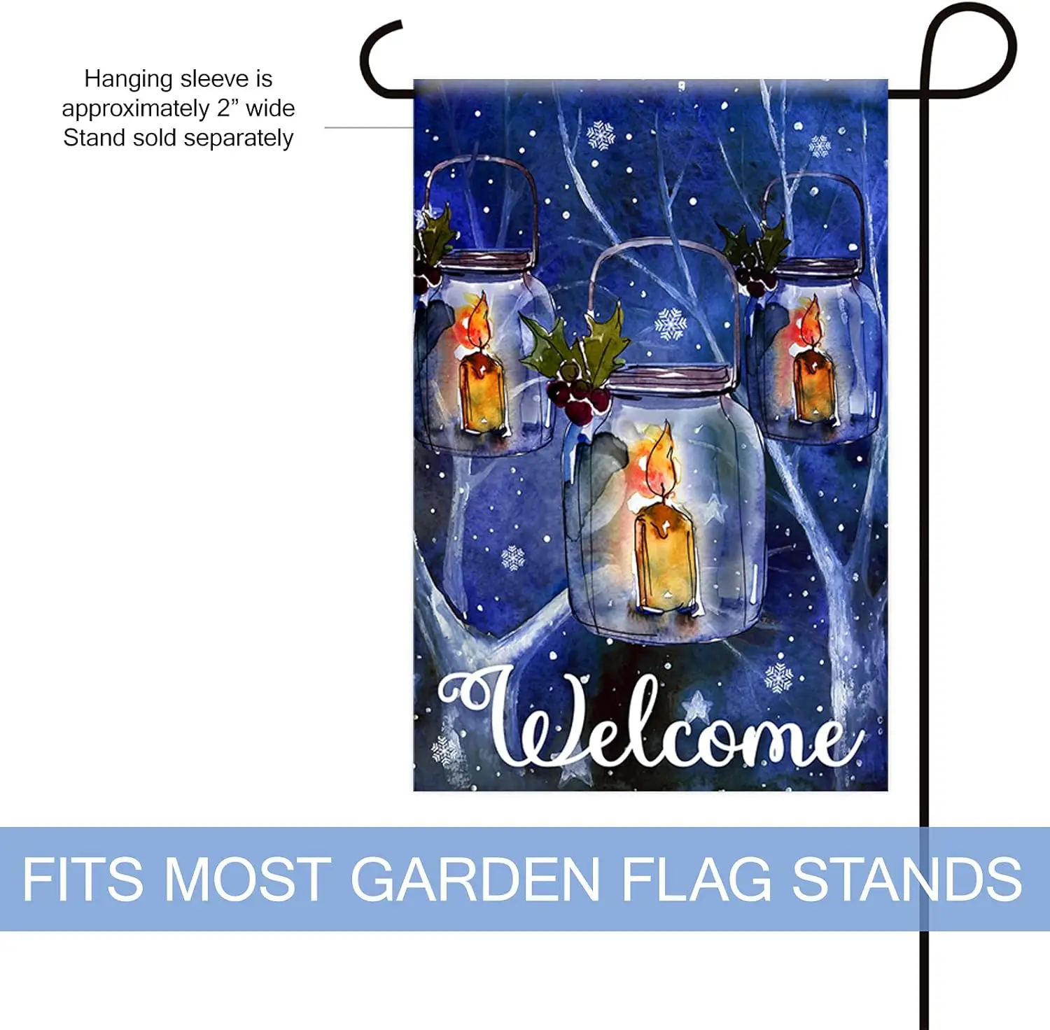 Texupday Welcome Candle Mason Jar Winter Snowy Night Garden Flag Outdoor Yard Flag 12