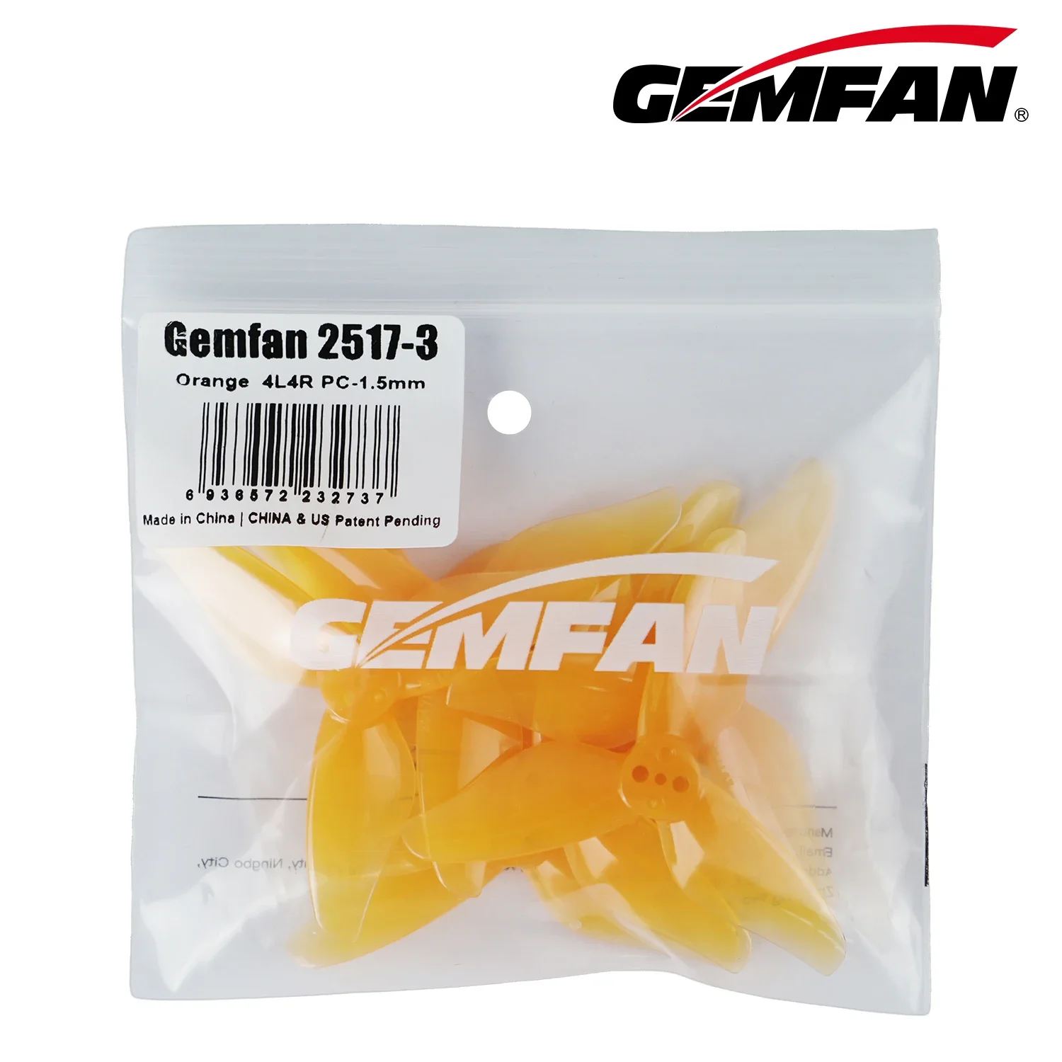 Gemfan 2517-3 Tri-blade Propellers 4 Pairs, 63.5mm Diameter T-mount 1.5mm Hole for 170g Takeoff Weight FPV Quad