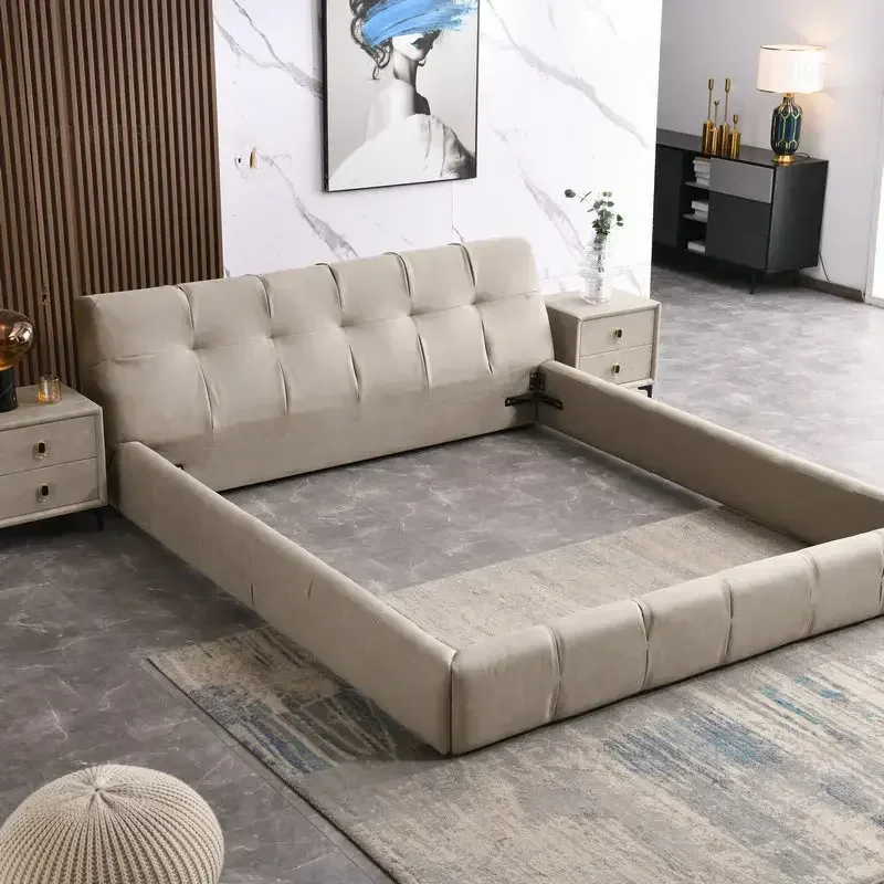 Modern Minimalist Technology Cloth Bed Frame Dormitory Furniture Italian Light Luxury Apartment Master Bedroom 1.8m Double Bed image 5