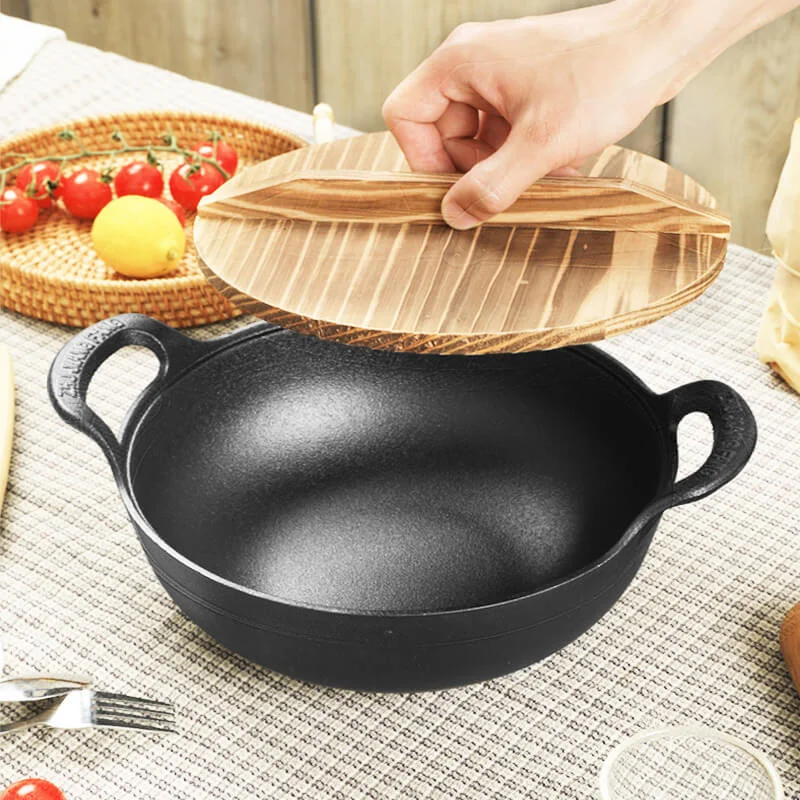 Imagem -05 - Panelas de Frigideira de Ferro Fundido sem Revestimento e Antiaderente Wok Caçarola Panela de Cozinha Frigideira Frigideira Dropshipping