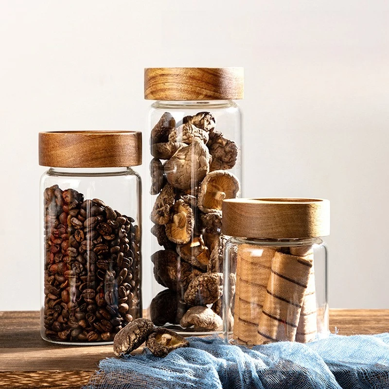 

Герметичная банка для хранения из дерева акации, кухонный контейнер, влагостойкая стеклянная канистра, пищевая банка для кофе