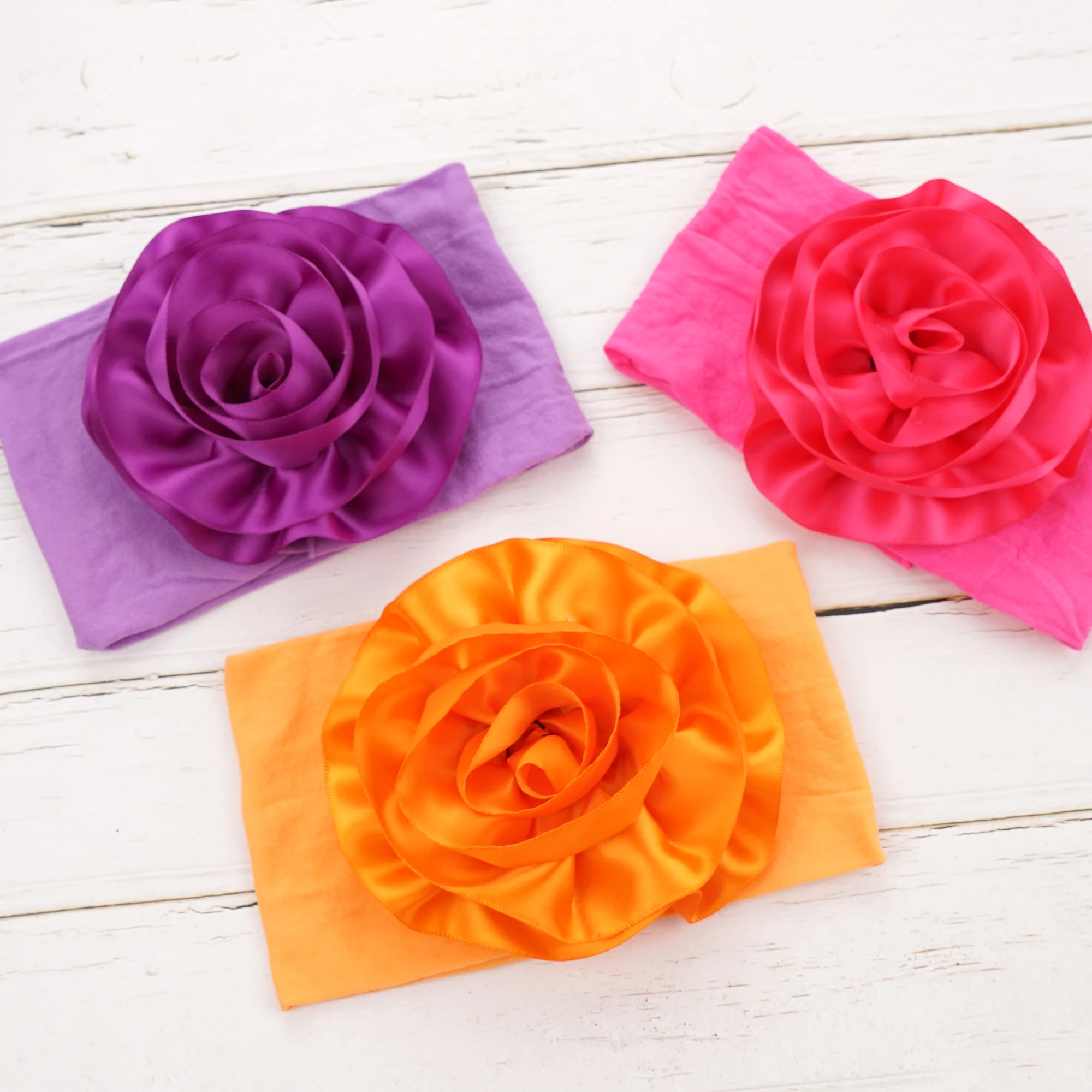 Nylon Headbands para Bebês Meninas, Hairbands, Cabelo Wraps, Big Chiffon Flower, Elásticos para Crianças Recém-nascidas, Crianças, Aleatório, 8 Pcs