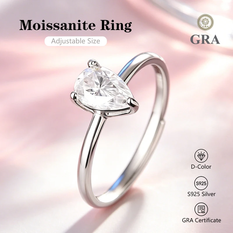 

0.5CT-2.0CT Pear Cut D Color Moissanite Ring S925 Sterling Silver Passed Diamond Tester For Women Wedding Luxury Gifts With GRA