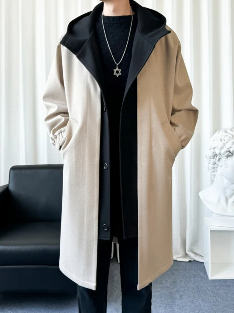 

Мужское шерстяное пальто средней длины ниже колена в британском стиле, модное, осенне-зимнее, теплое, с длинными рукавами, повседневное, молодежное, городское