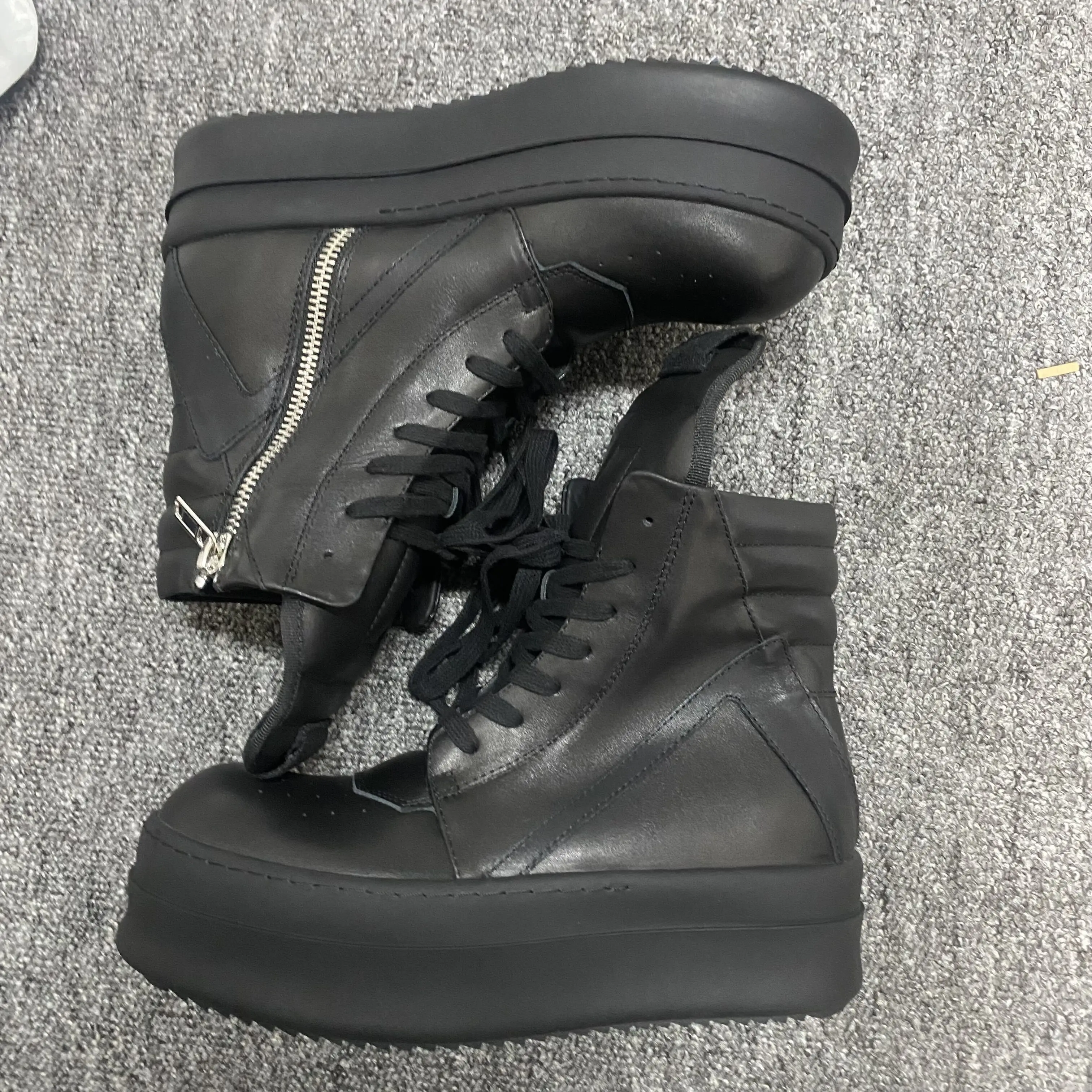 5cm Platform Thick Sole Full Grain Cowhide Leather  ROCK High Street Zipper Quality GEO-BASKET BOOTS