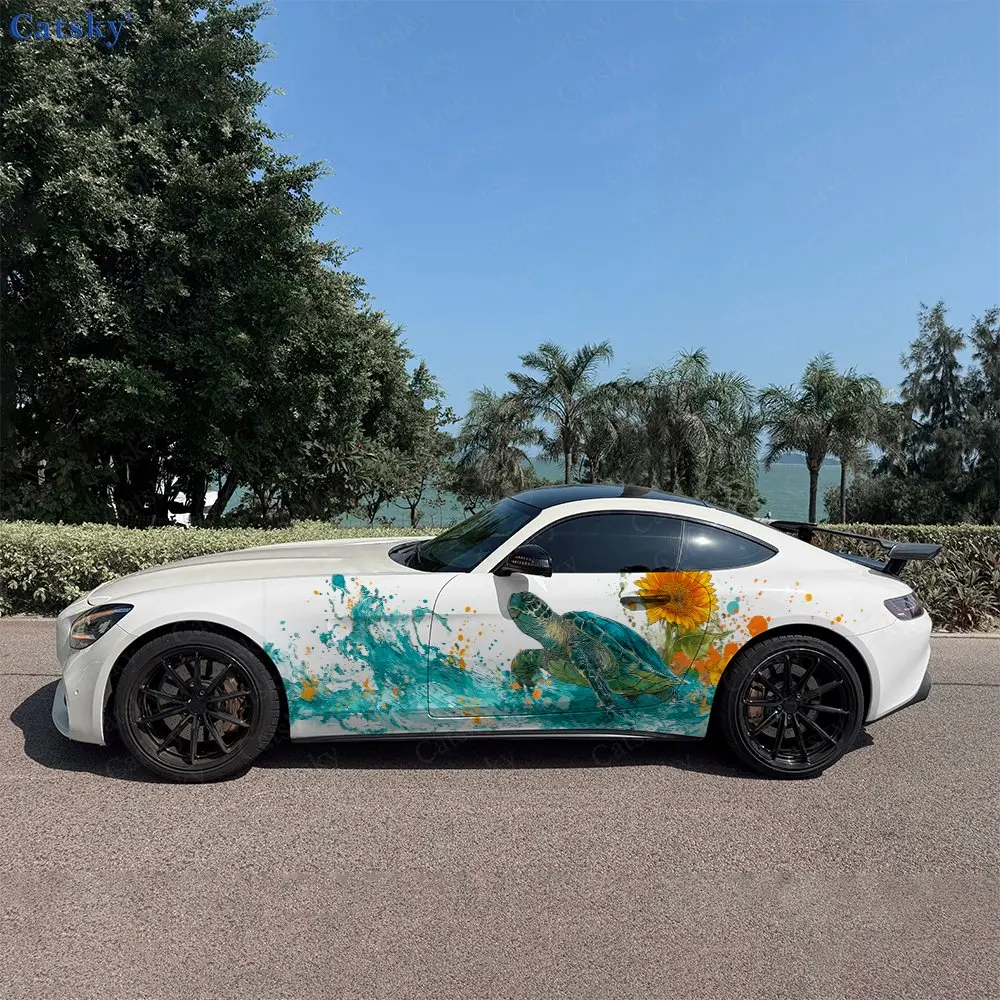 

2PCS Sunflower Shadow Turtle Trail, Durable, Fade-resistant, Enhance Vehicle Aesthetics With Bold Artistic Design Car Vinyl Wrap