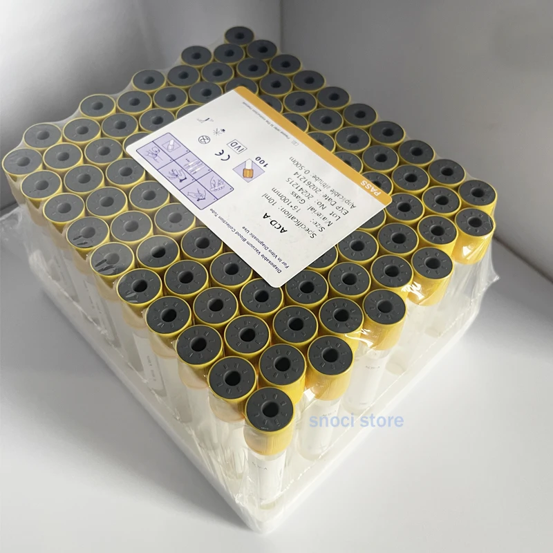 Disposable 10ml Vacuum Collection Tube Lab sampling Collecting Tube yellow cap ACD tube，glass tube，100Pcs/Pack